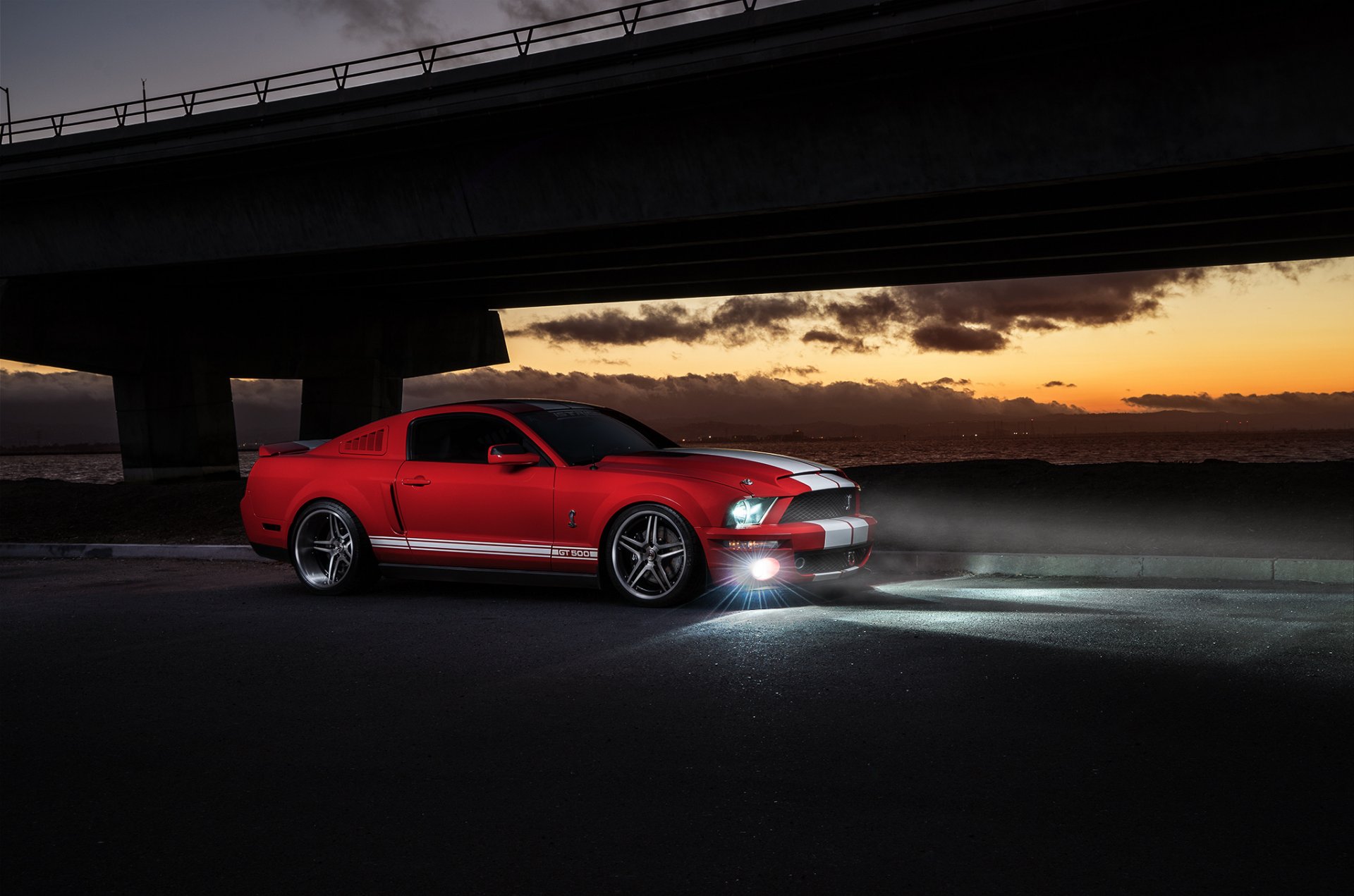 ford mustang shelby gt500 aristo sammlung rot muskel auto sonnenuntergang vorne