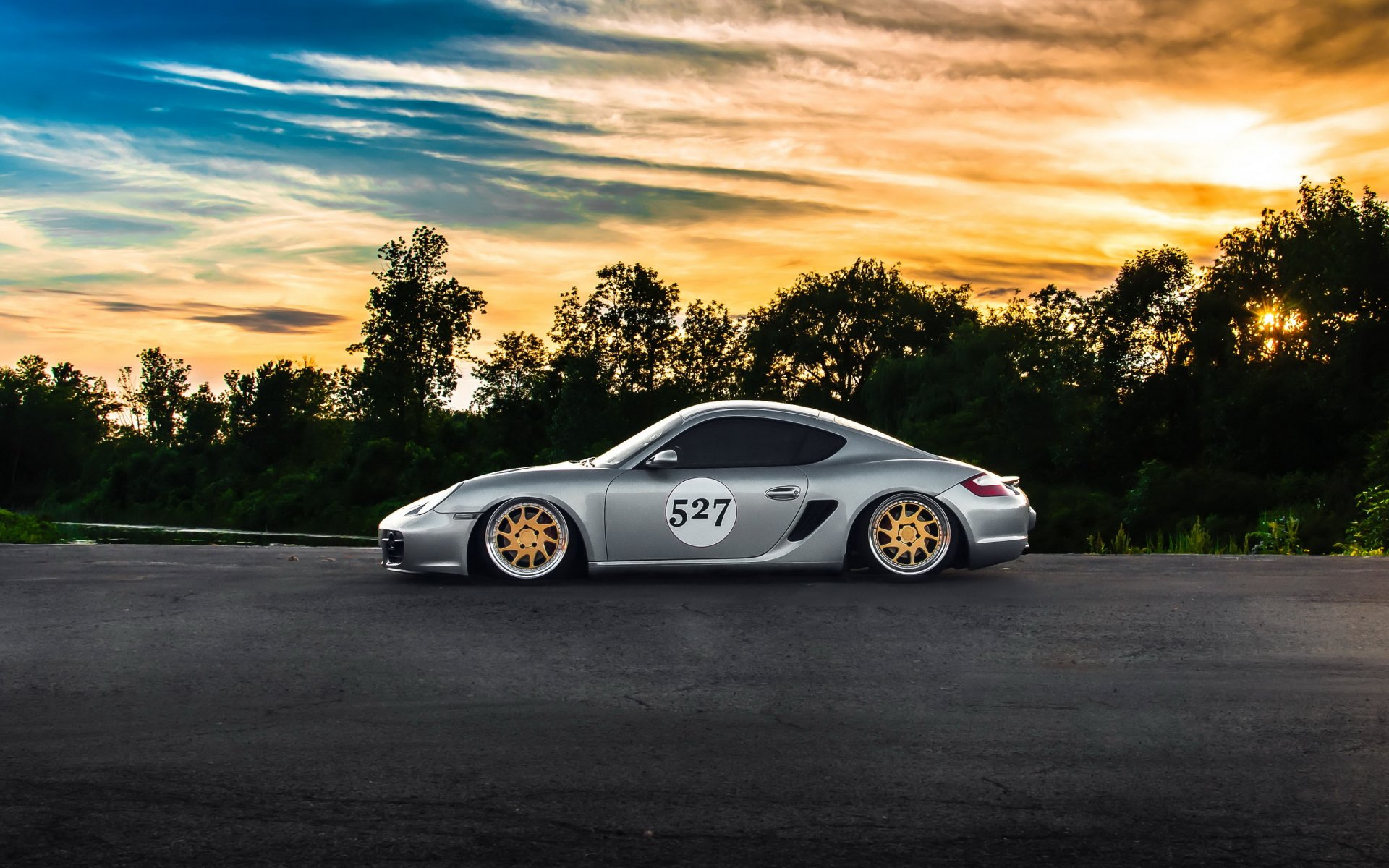 porsche cayman car stance sunset