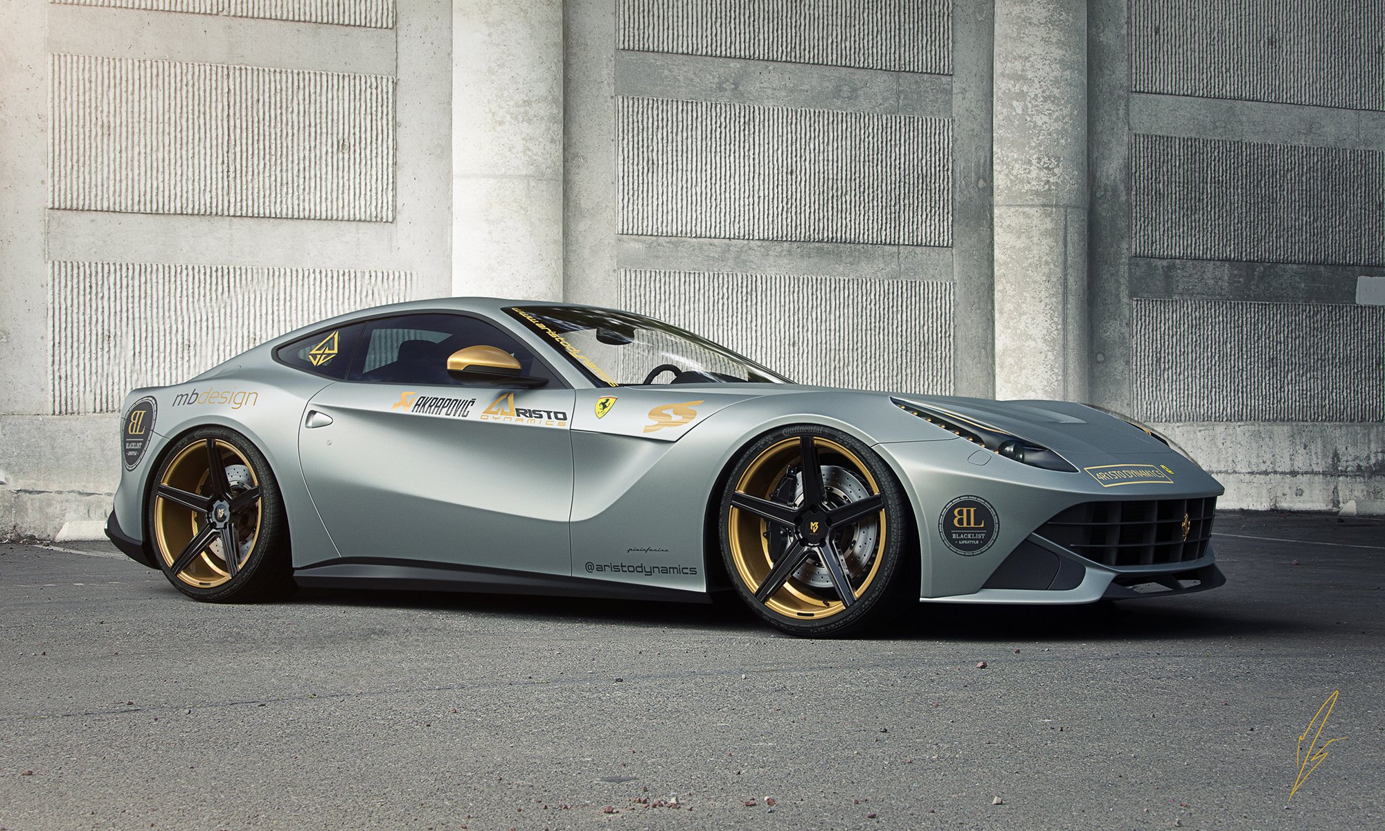 ferrari f12 berlinetta aristo dynamika tuning srebrny supersamochód przód