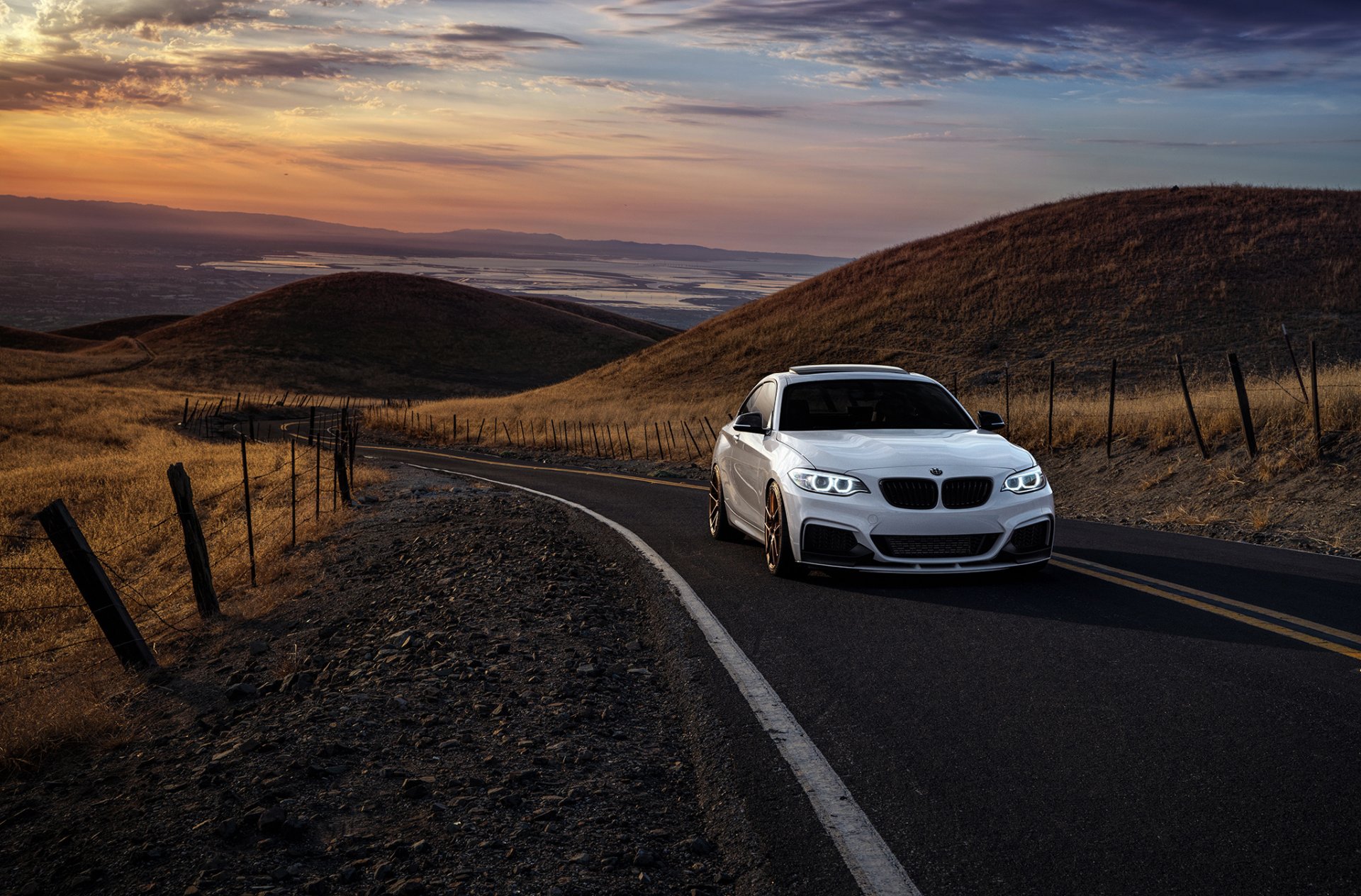 bmw m235i avant gard koła samochód góry san jose zachód słońca przód