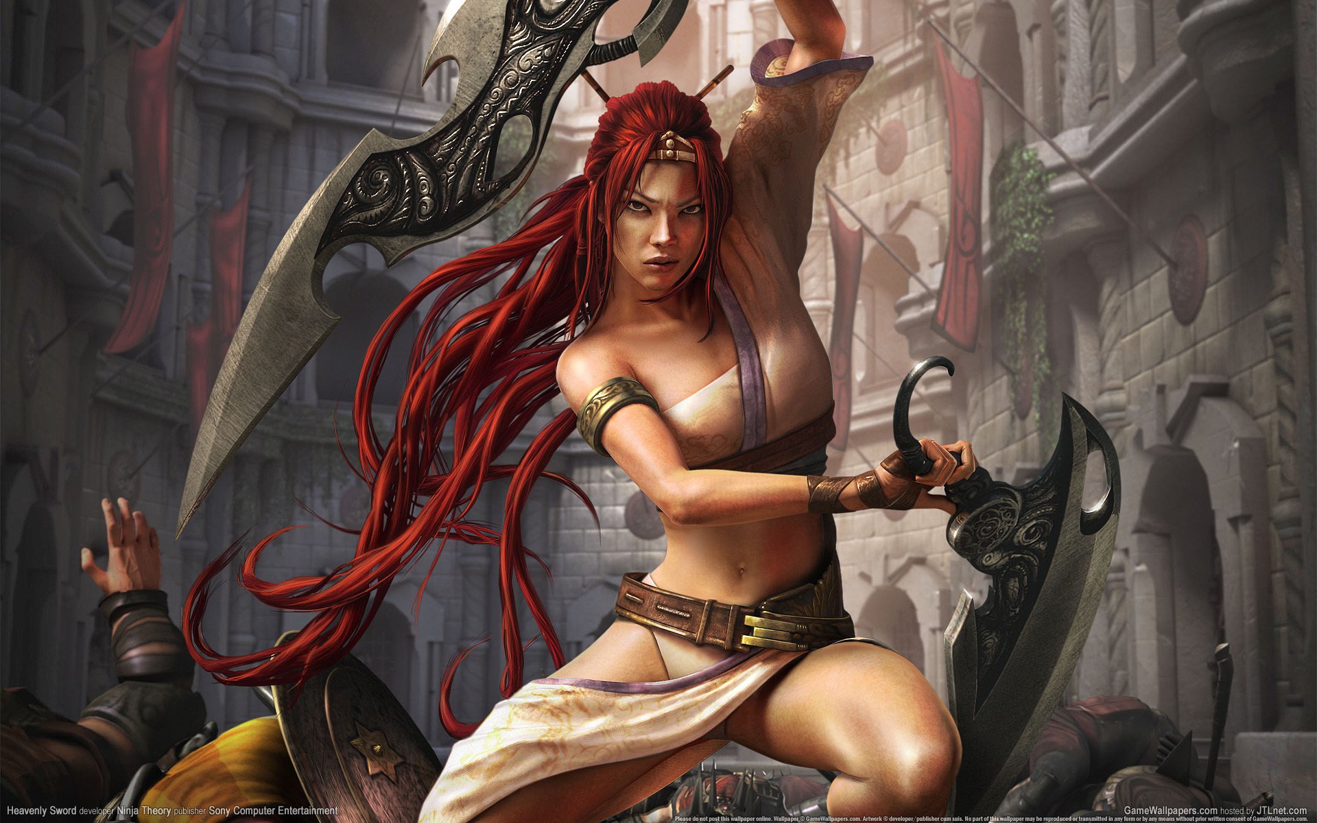 два меча heavenly sword девушка воин красные волосы воины