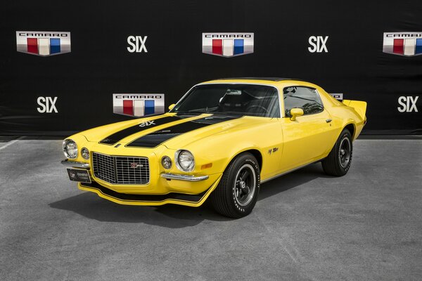 Chevrolet Camaro yellow with black stripes