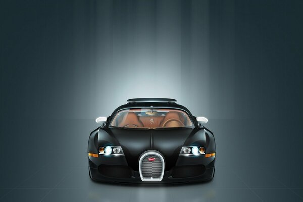 Auto Bugatti nera su sfondo monocromatico