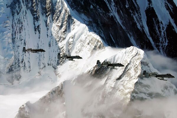 Stormtroopers in the sky of Alaska , flying in the mountains