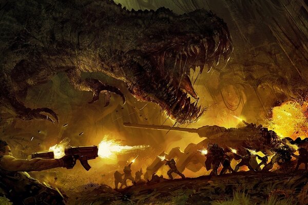 Bataille des monstres et des dinosaures avec les humains