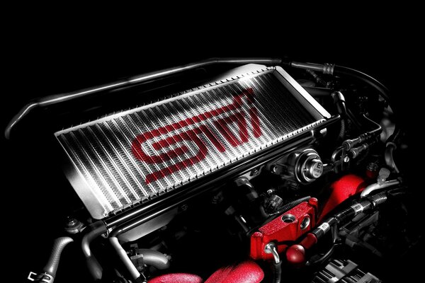 Car engine on a black background