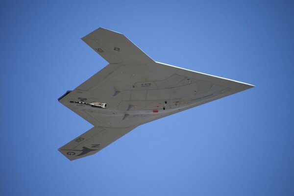 Combat drone x 47B during flight, bottom view