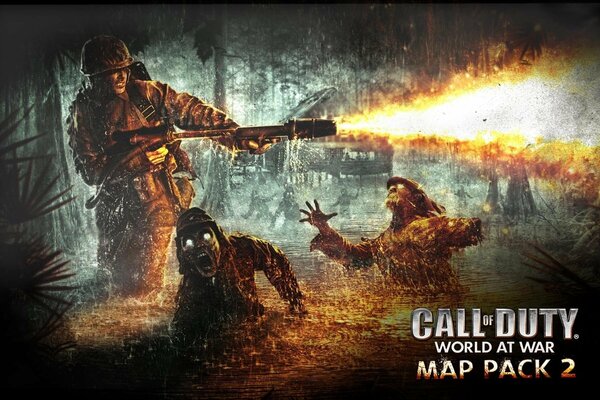 Miotacz ognia. Walka. Cal of Duty. Zombie
