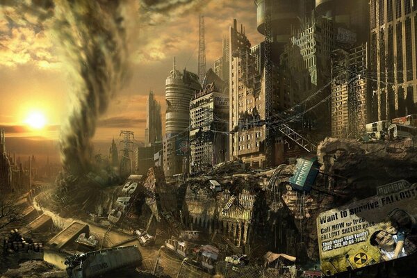 Krajobraz z gry Fallout z tajfunem