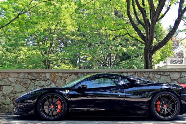 Italian Ferrari 458 sports car in black