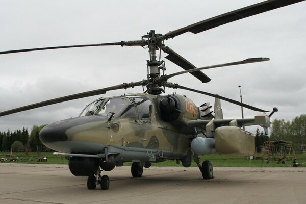 Die Flügel des KA-52-Hubschraubers auf dem Militärflugplatz