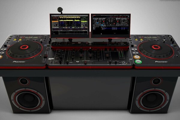 DJ control panel with speakers