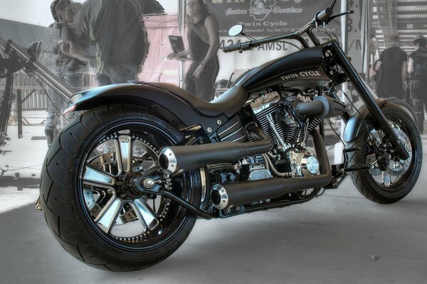 Stylish design of a black motorcycle