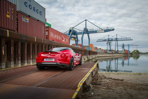 Wallpaper Alfa romeo 4c car on the pier