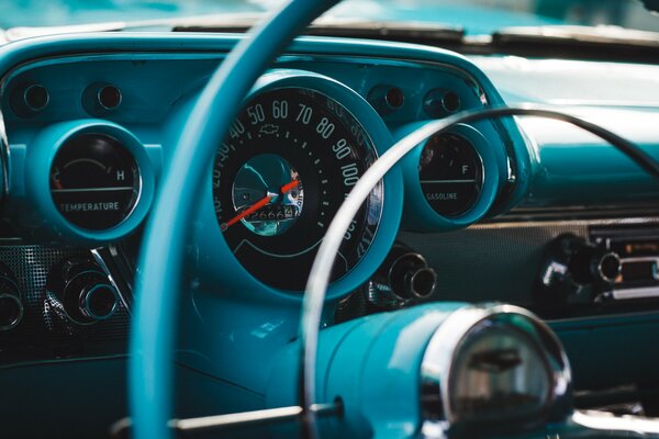 Steering wheel of a retro classic car