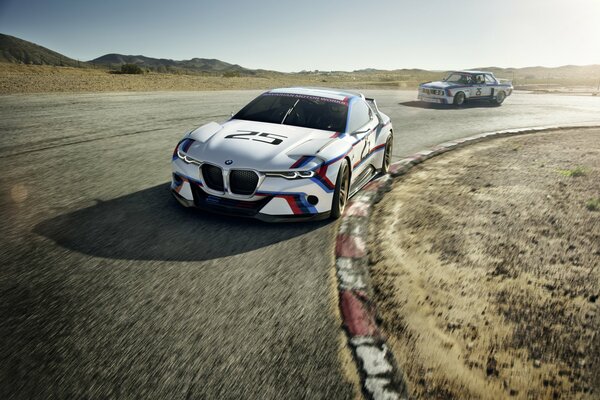 Race cars on a desert track