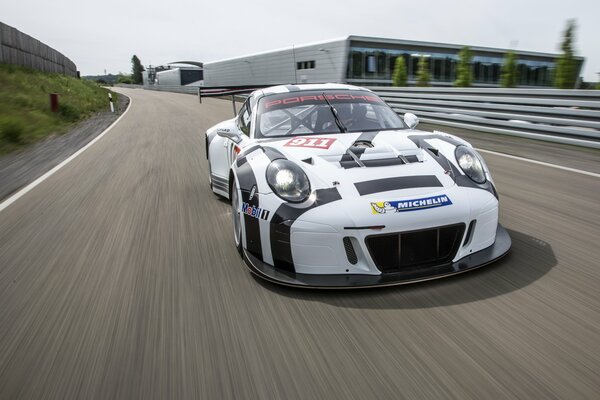 White Porsche with elements of inscriptions