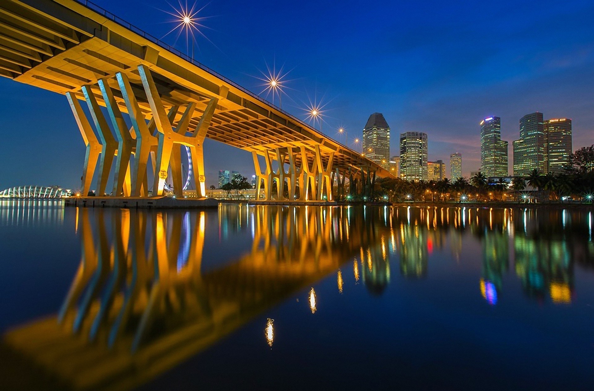 lichter brücke dunkelheit stadt häuser