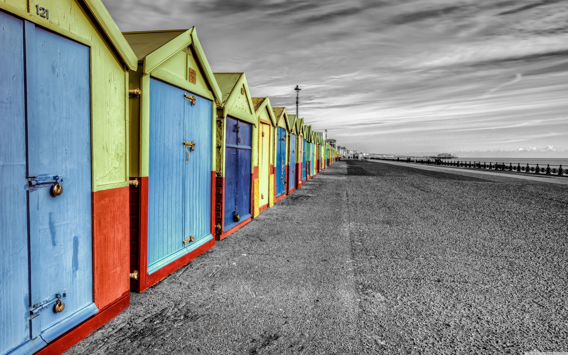 colored pier holiday england clouds brighton architecture sea hut