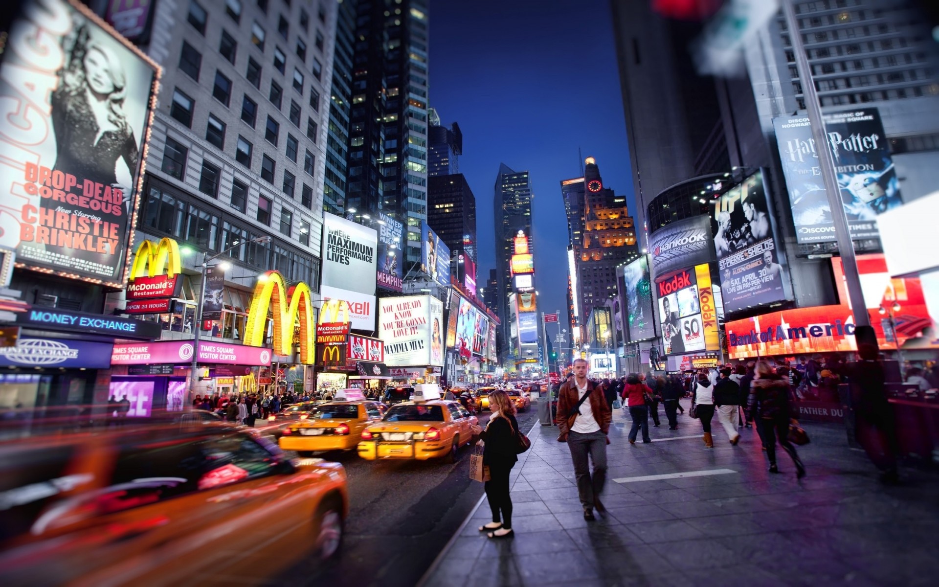 taxi new york night motion people