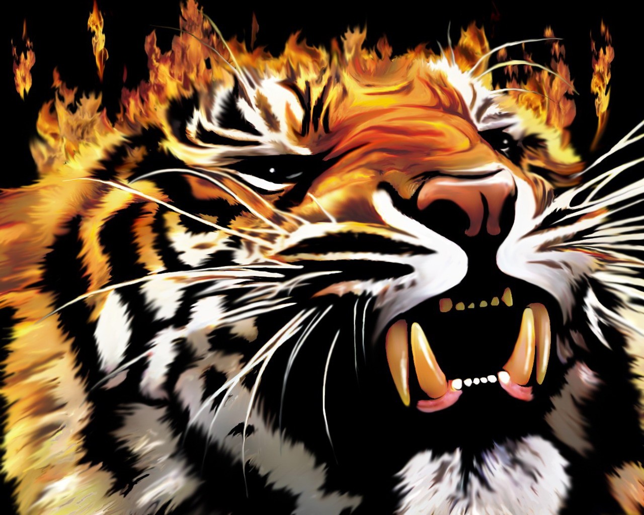 tigre feu flamme sourire