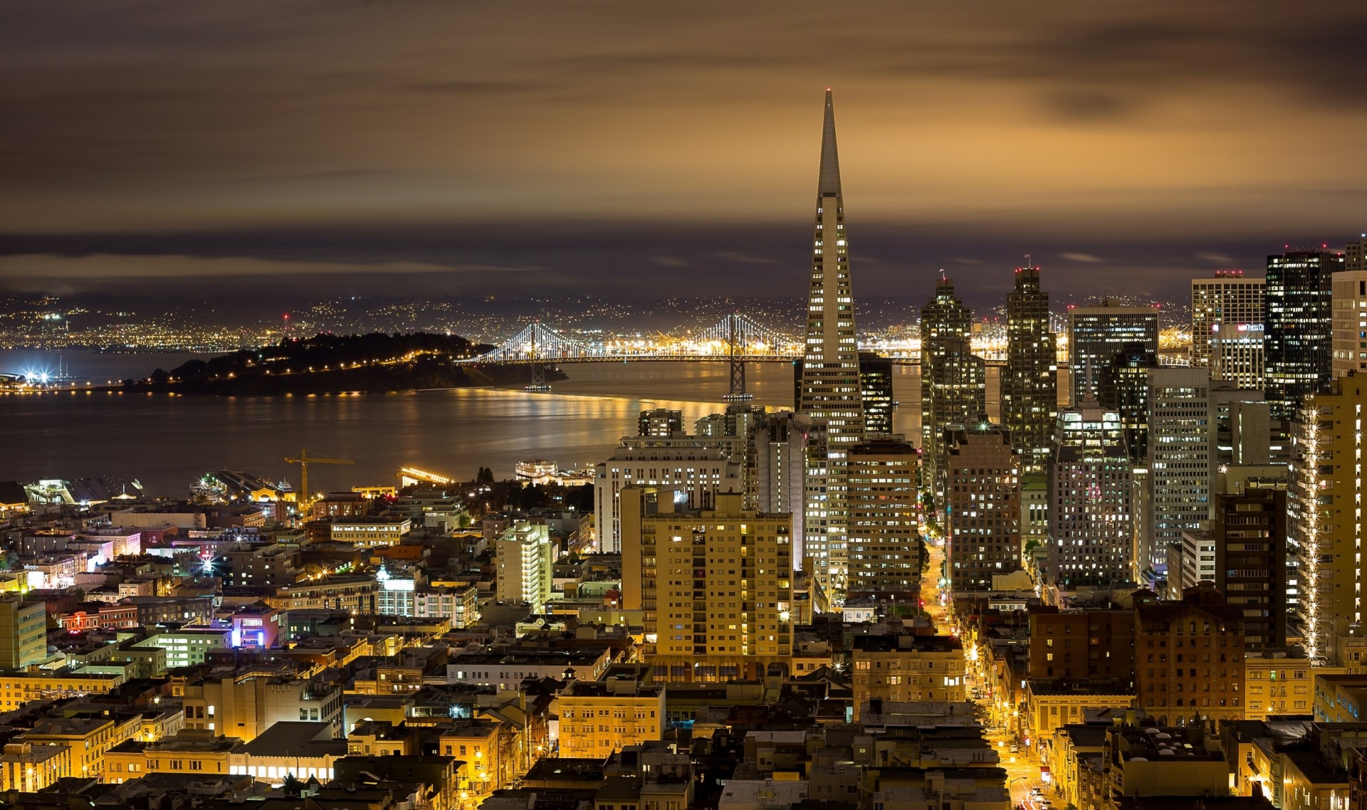 luces bahía noche rascacielos san francisco golden gate