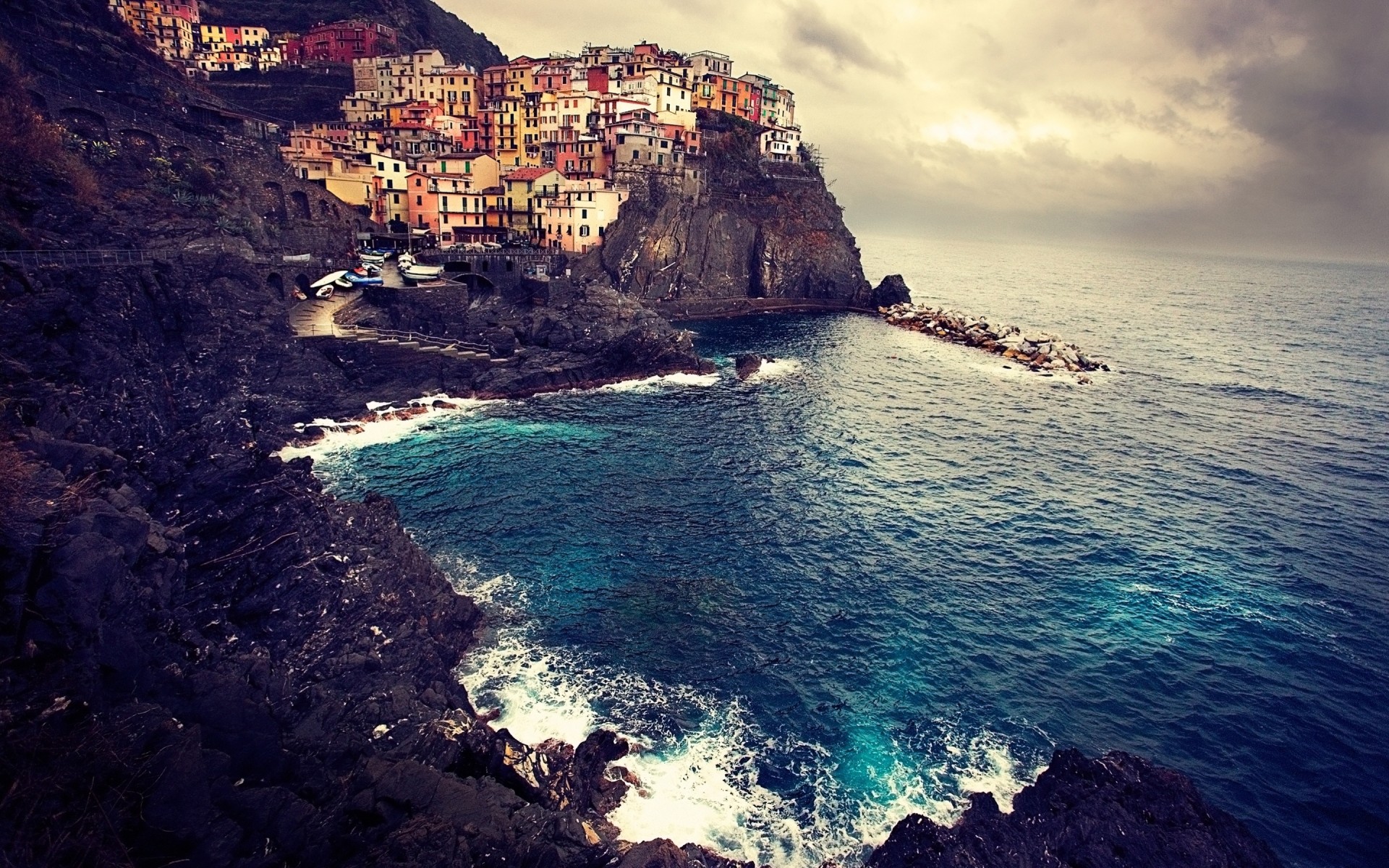 italia paisaje costa manarola mar rocas casas