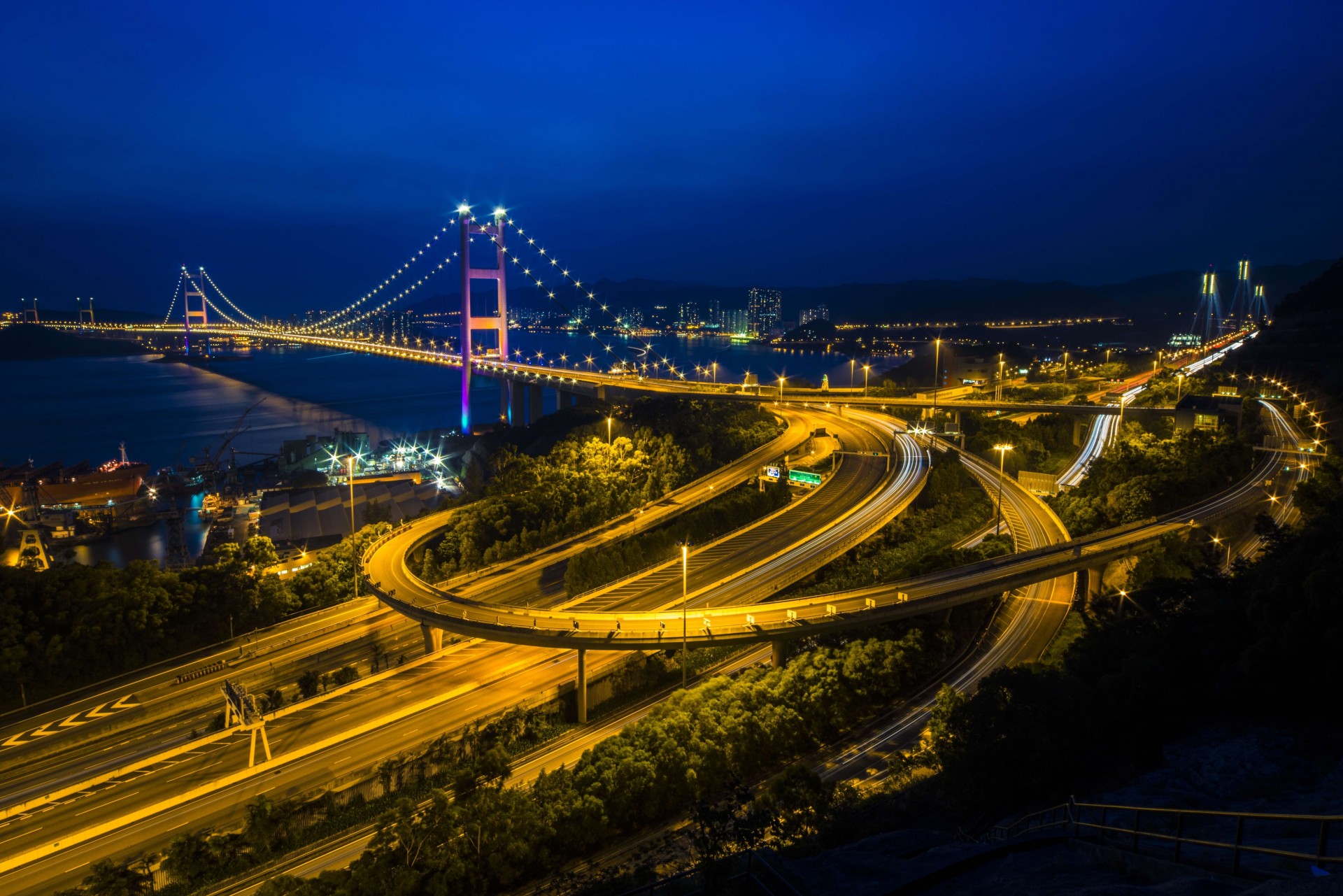 nacht brücke stadt hongkong straße