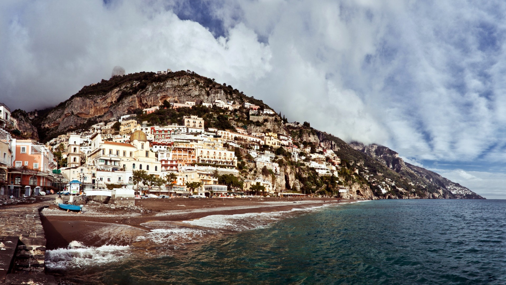 italien positano küste stadt wasser gebäude berg