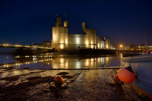 Castle in the UK at night in lights