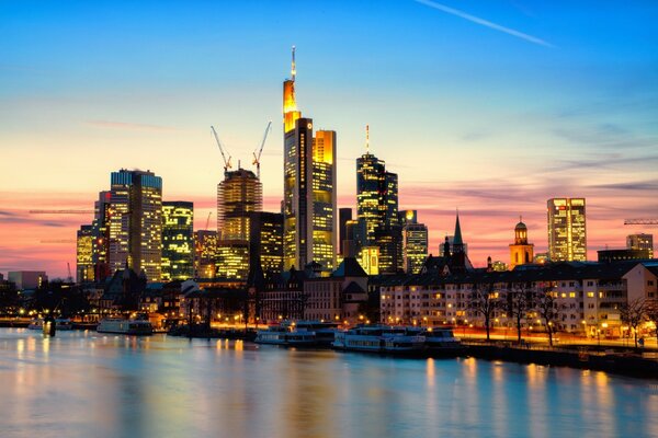 Lights and skyscrapers of the city of Frankfurt am Main