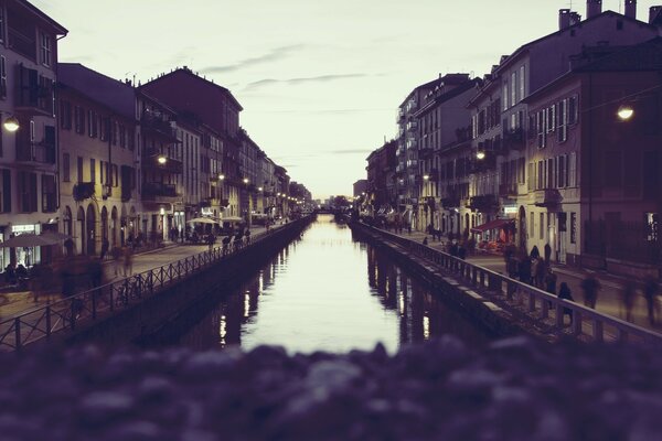 River channel along the city street