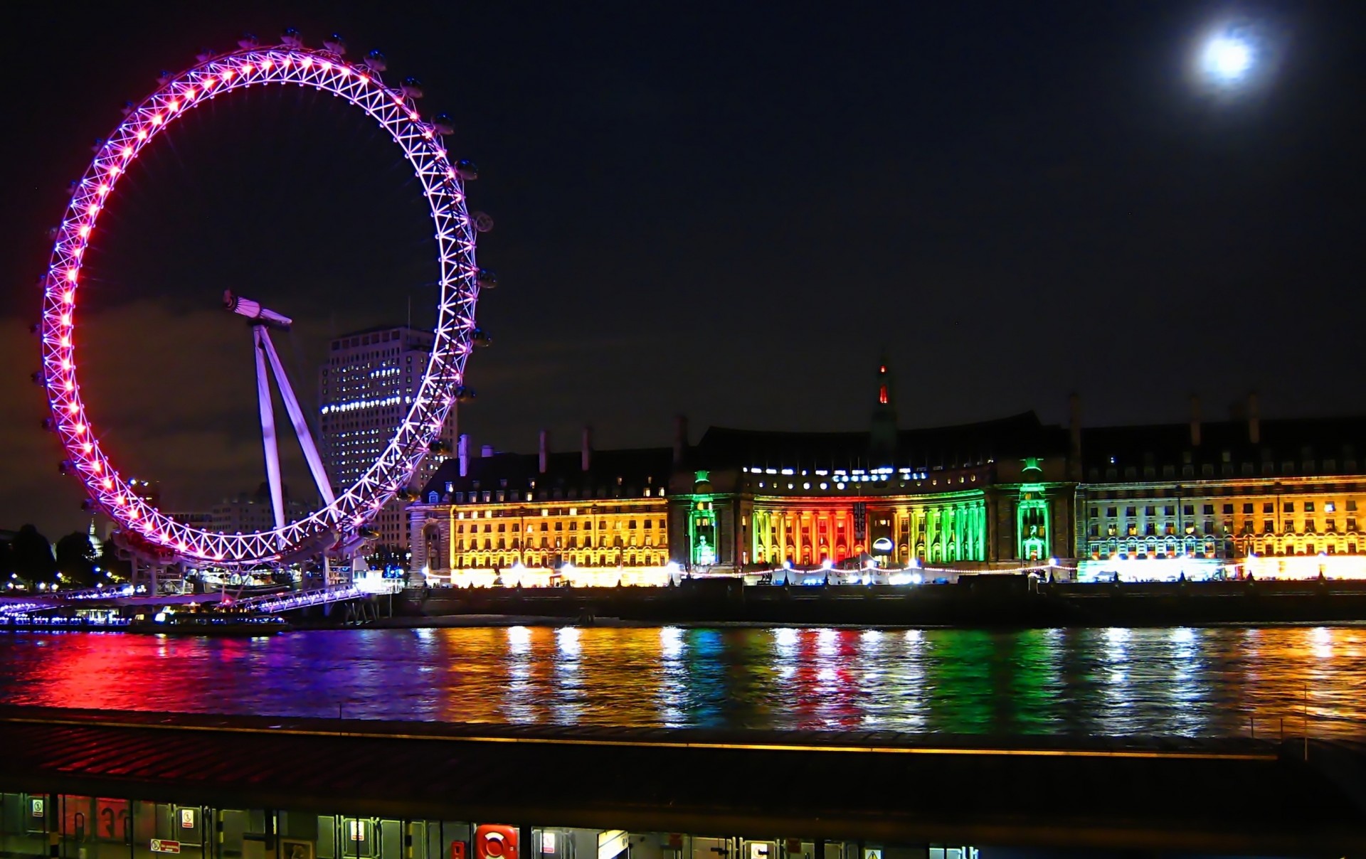 ночь река london eye англия город лондон колесо обозрения река темза темза