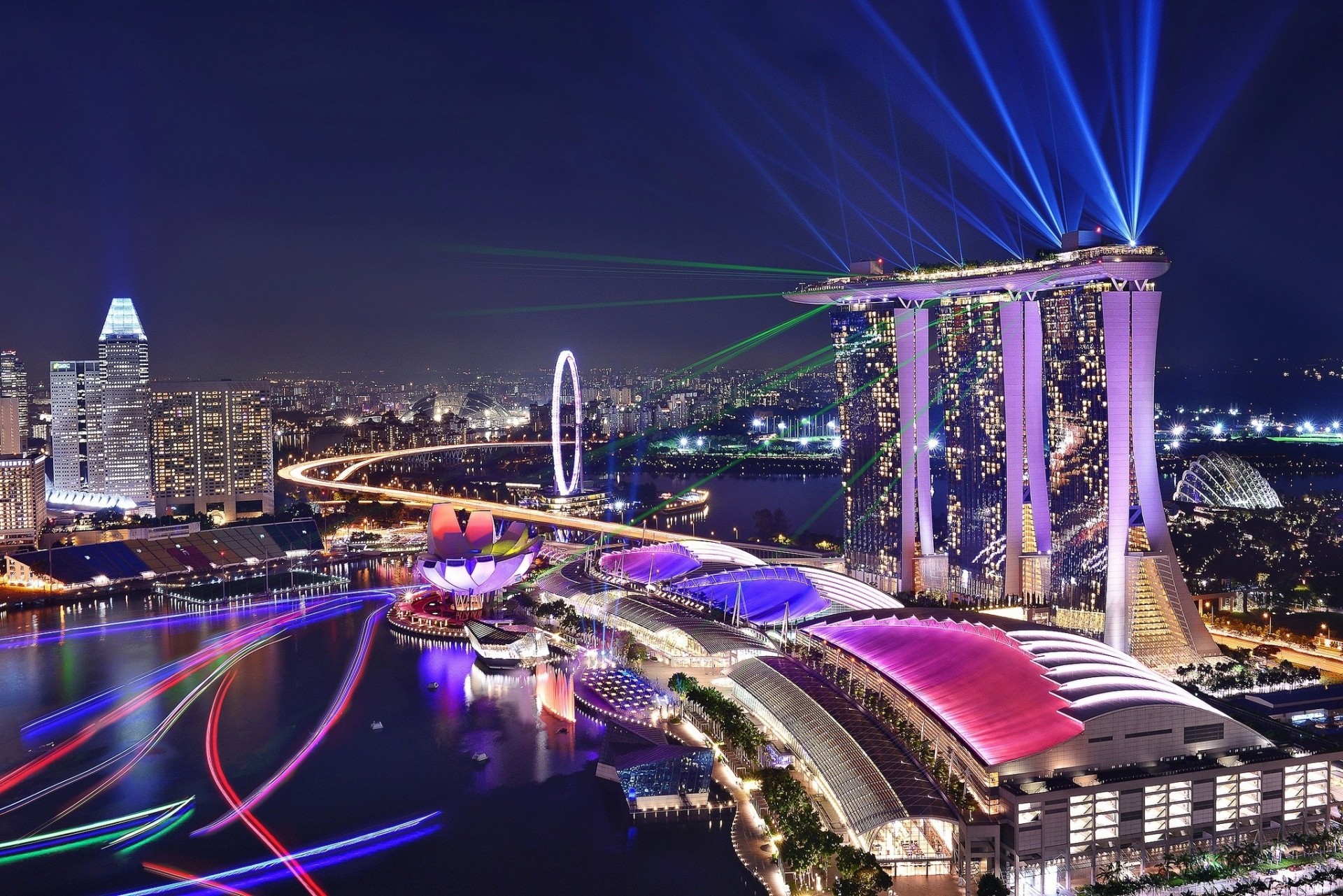 lights night singapore town marina bay sand