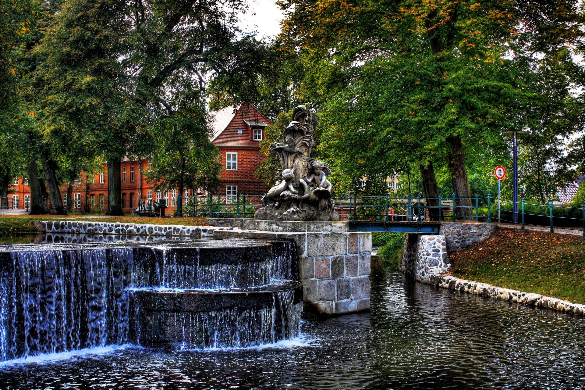 tree water waterfall grey town