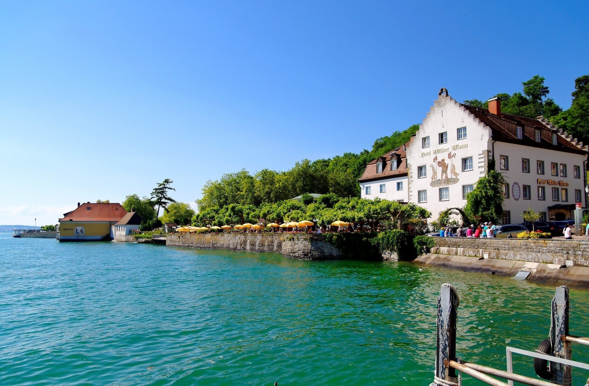 fluss natur see bäume haus stadt wasser deutschland meersburg