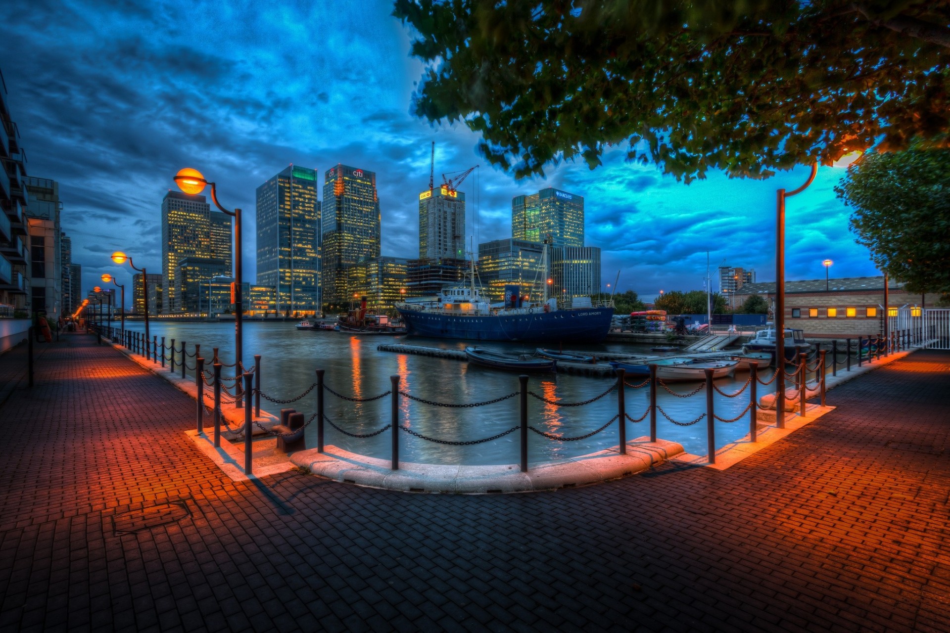 darkness street building town water road pier light