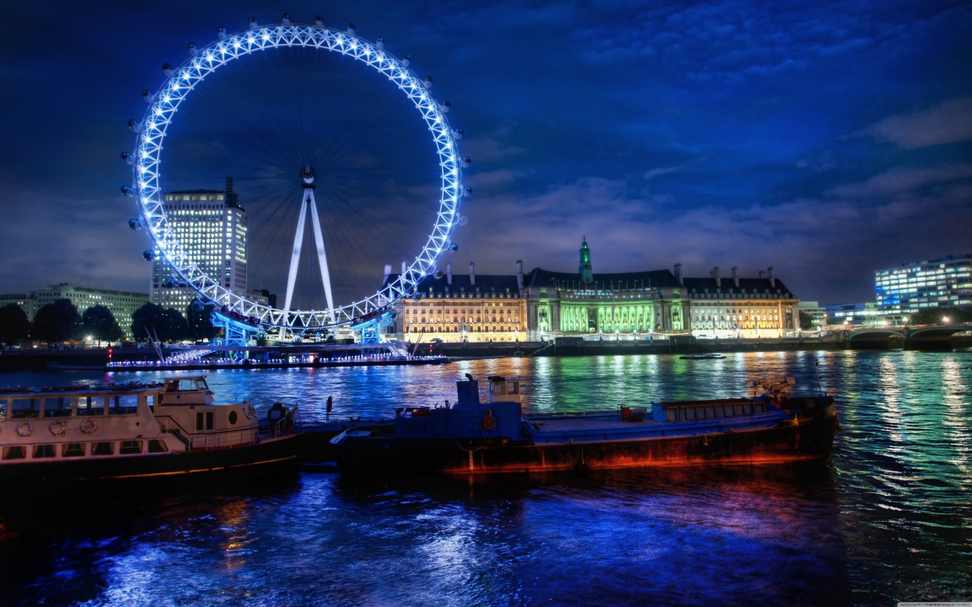 thames barcos noche ruedas río faros