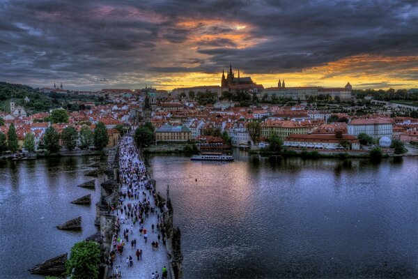 Charles Bridge. Night over Vlatva. Czech