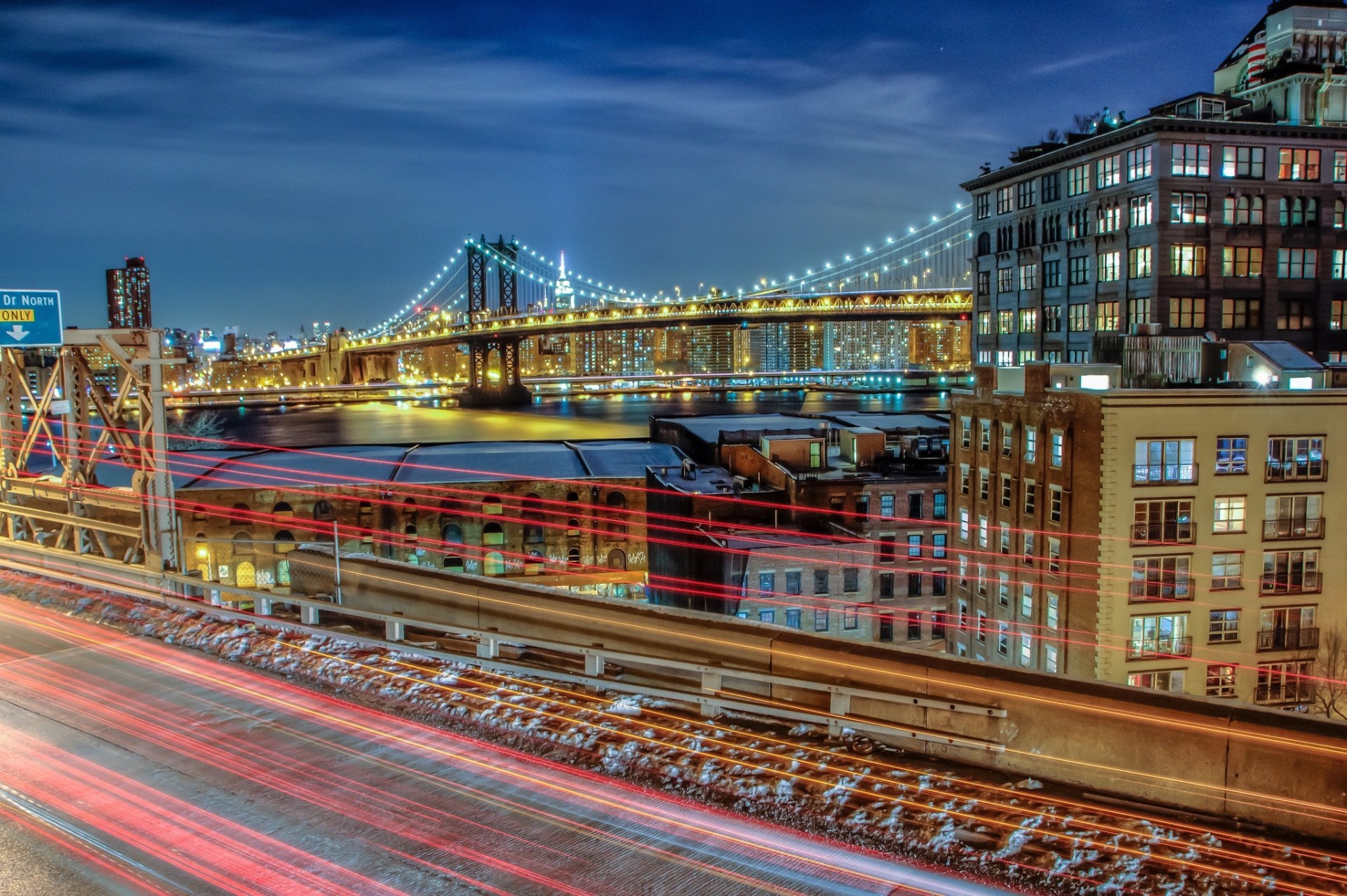 luces noche nueva york puente puente de manhattan puente de brooklyn estados unidos