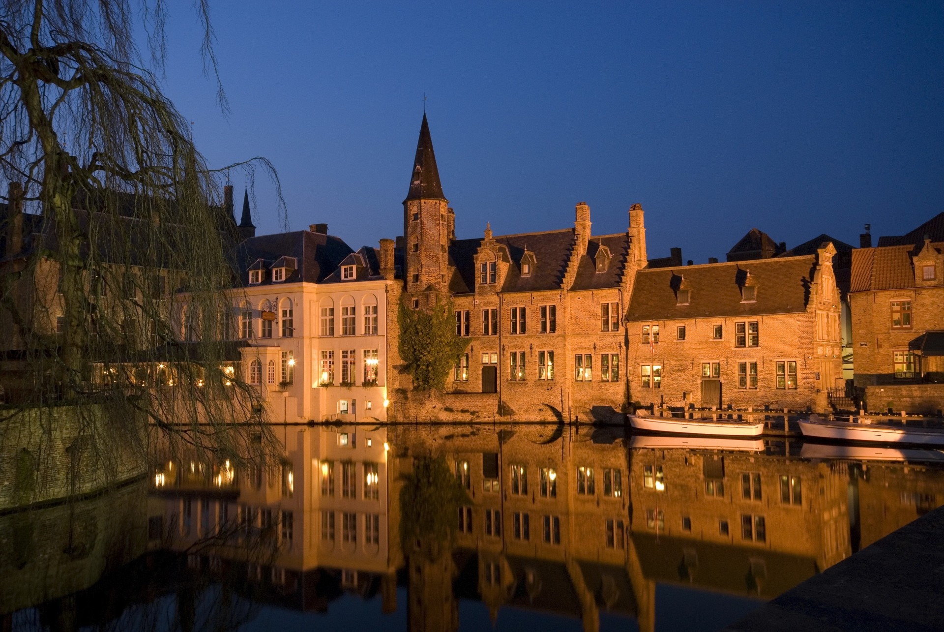 nacht fluss stadt belgien häuser