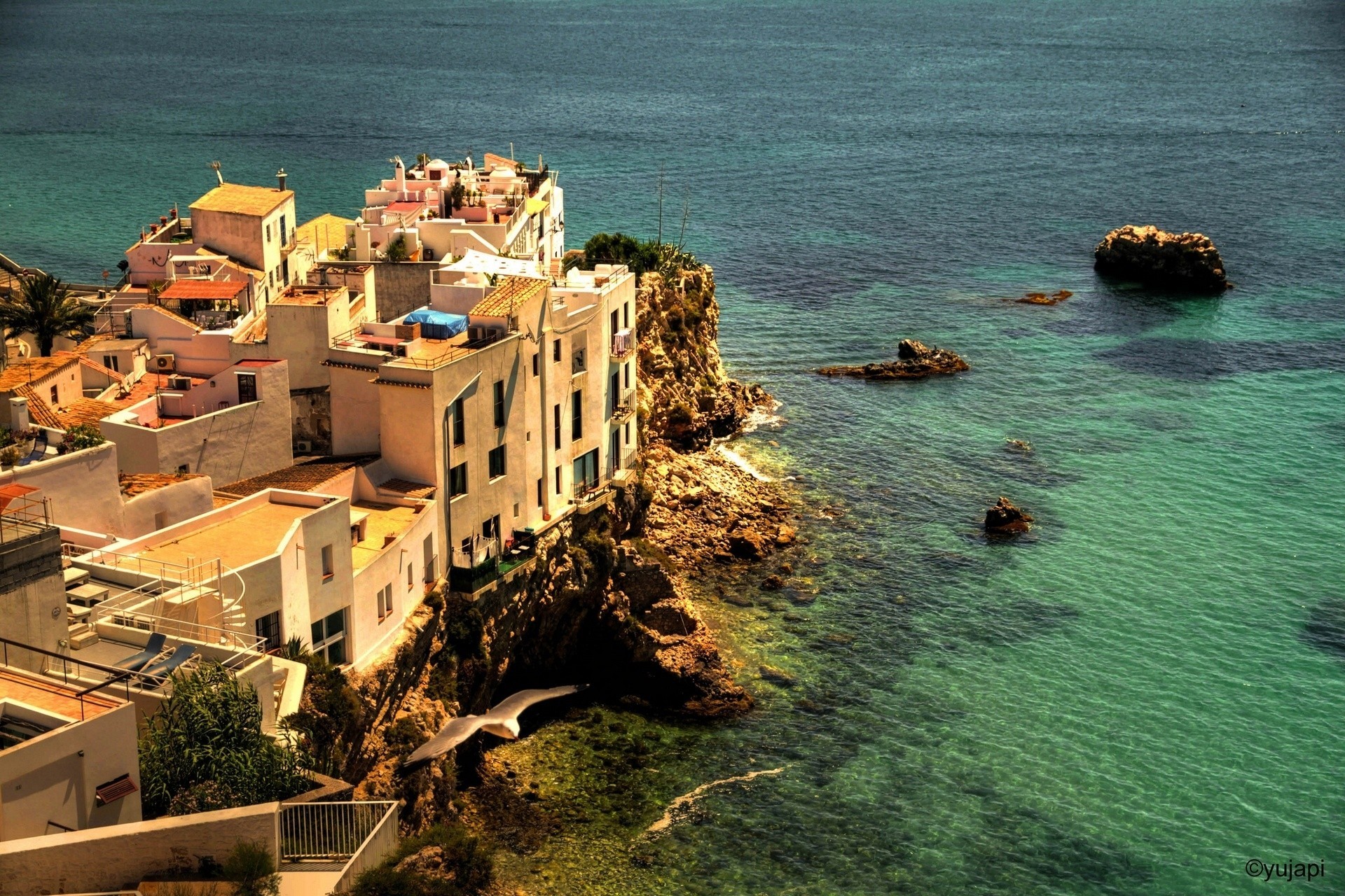 küste gebäude meer ibiza spanien klippen