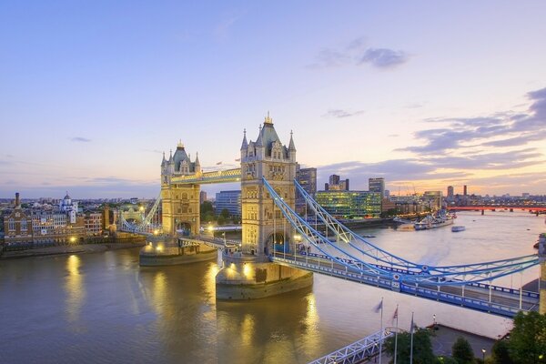 A glowing bridge and a beautiful sunset