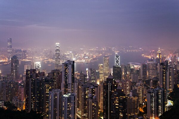 Grattacieli di Hong Kong Vista dall alto di notte