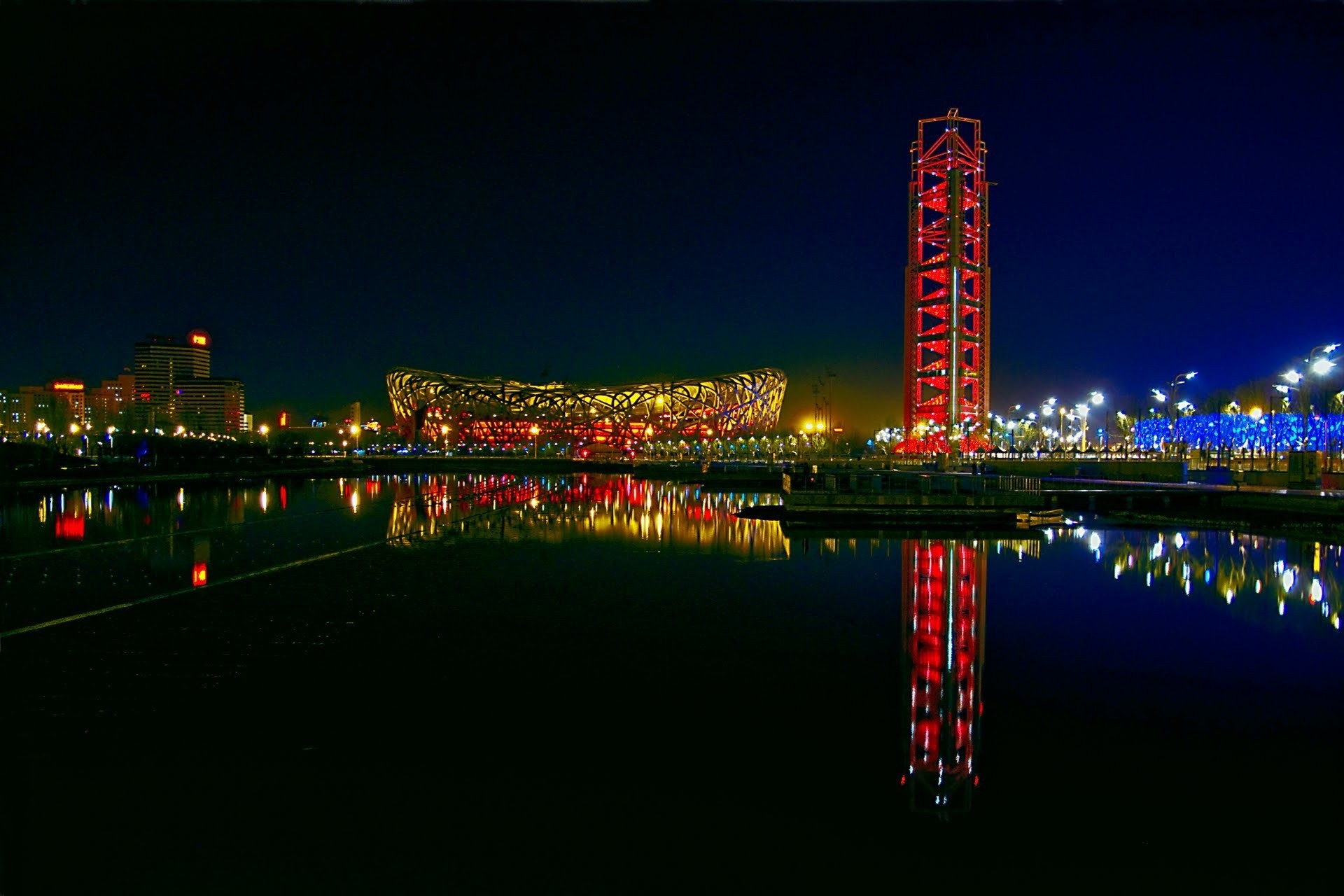 light china night water beijing town