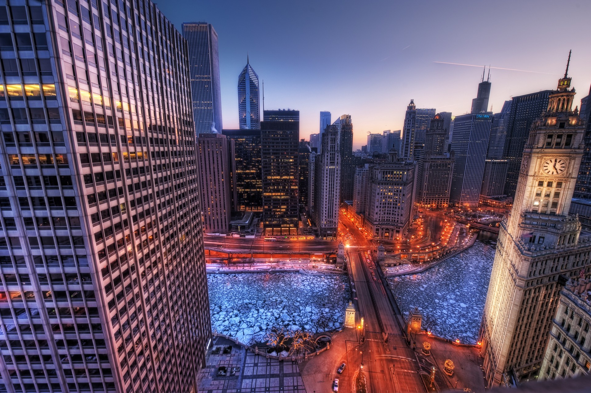 chicago ville vue illinois matin altitude états-unis hiver