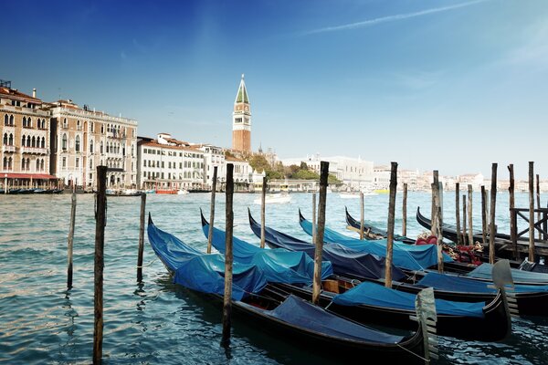 Gondolas on the water in Venice