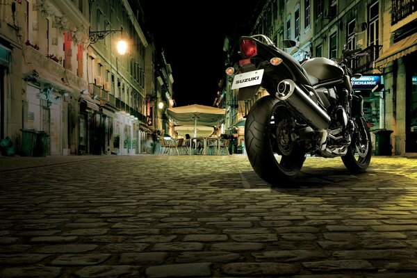 Motorcycle on the streets of the night city