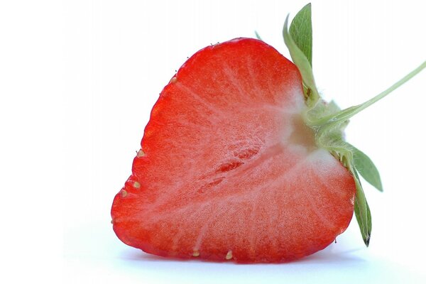 Fraises en coupe avec des veines blanches. Macro