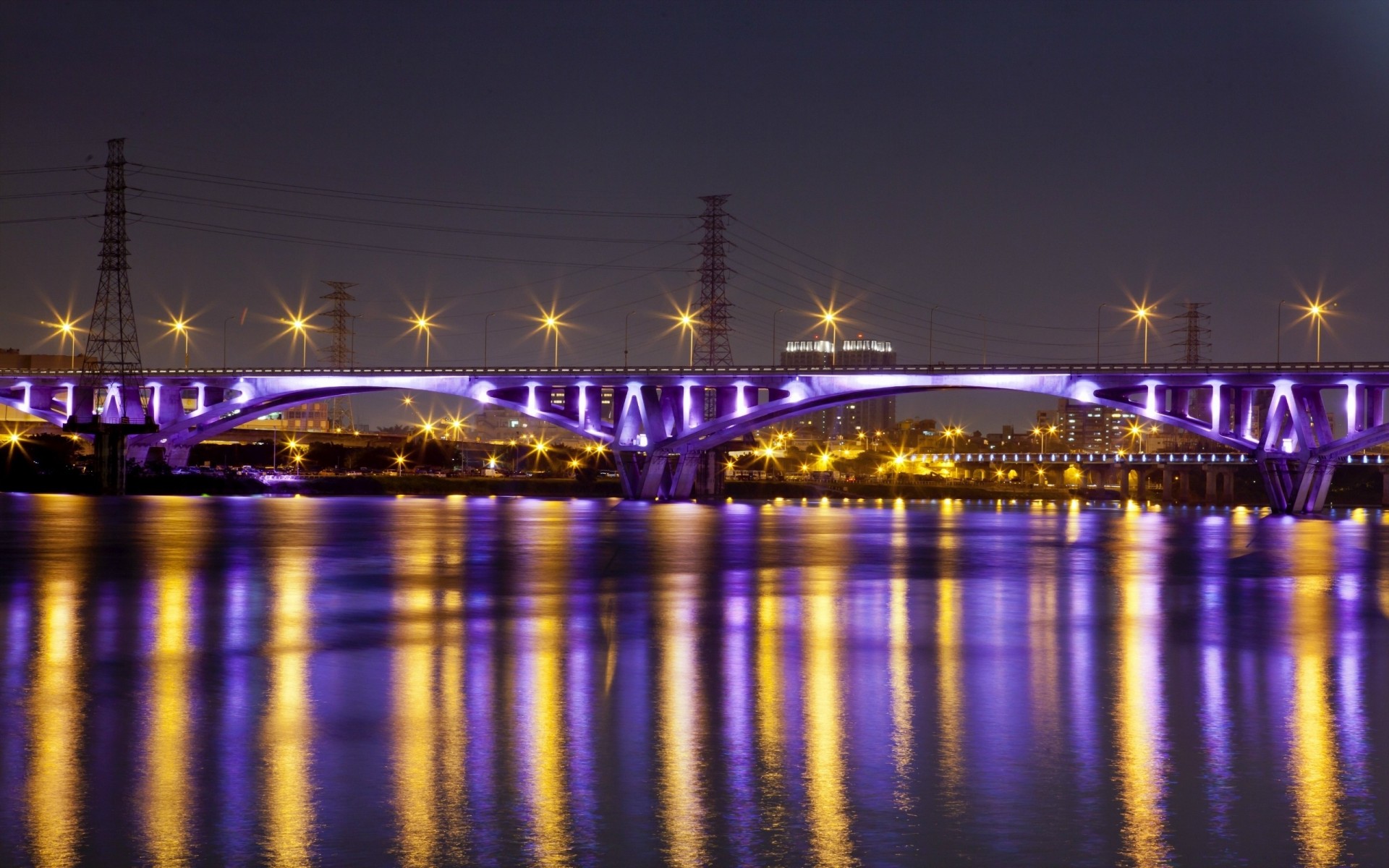 lights night river china bridge light reflection taiwan taipei